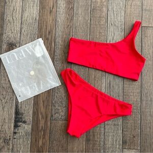 LIKE NEW! Zaful Red One Shoulder Cheeky Swim Suit Set